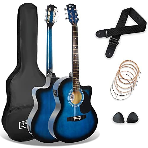 3rd Avenue Pack de guitarra electroacústica con cortadura de tamaño estándar 4/4 para principiantes de 3rd Avenue, afinador integrado y ecualizador, Azul