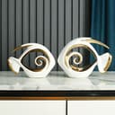 Statuette di pesci in ceramica bianco oro - Decorazione costiera per casa, centrotavola moderni oceanici per soggiorno, bagno, ufficio, casa sulla spiaggia, nautico, litorale, ingresso, espositore - 6