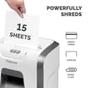Fellowes Paper Shredder for Home Office Use - 15 Sheet Cross Cut Paper Shredder for Deskside Use - Powershred 15C Home Shredder with 19L Pull-out Bin - High Security P4 - White - 3
