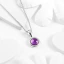 HENRYKA 925 Sterling Silver & Amethyst Round Charm Necklace | Minimal Pendant | Bridesmaid Jewellery | Hypoallergenic Women's Jewellery with Gift Box - 5