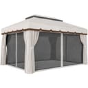 Outsunny Cenador de Jardín 4x3 m, Pabellón de Jardín Gazebo con Doble Techo, 4 Cortinas y Mosquitera, Marco de Aluminio, Orificios de Drenaje, UPF50+, Carpa para Exterior, Terraza, Patio, Blanco Crema - 1