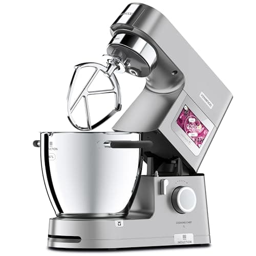 Kenwood Cooking Chef XL KCL95.424SI, Impastatrice Planetaria con Frusta K, Robot da Cucina, Gancio per Impasti, Display LCD, Bilancia Integrata, Ciotola Acciaio Inox 6,7L, 1500W, Argento