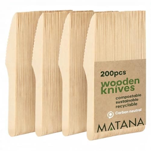 Matana - 200 Coltelli in Legno Ecologici 16 cm - Biodegradabili e Compostabili - Set di Posate in Legno Perfetto per Feste, Matrimoni, Picnic