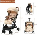 Foldable Baby Stroller, Lightweight Toddler Travel Pushchair for Airplane, Compact Infant Buggy with 5-Point Harness, Adjustable Backrest Footrest Canopy, Storage Basket (Natural) - 7