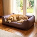 4L Textil Mario Orthopädisches Hundebett aus Kunstleder XL Hundekorb Kunstleder Große Hunde Memory Foam Visco Wasserabweisend Robust Komfortabel(120x90x25 cm, Braun) - 3