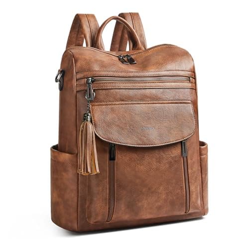 Shrrie 15.6 pulgadas Mochila de Negocios para laptop para mujer, Mochila de cuero para viaje Maestra universidad work