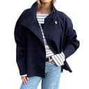 Dasongff - Abrigo corto de lana con cuello alto y botones para mujer con bolsillos, azul marino, M - 1