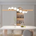 Azanaz Lampada a sospensione Legno Lampada da tavolo da pranzo Vintage,La trave di legno è lunga 120 cm, con 7 sfere di vetro - regolabile in altezza,Lampadario per Della Bar Sala da Pranzo - 5