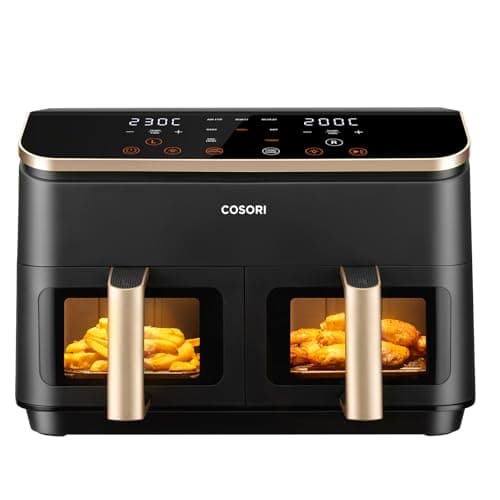 COSORI Friggitrice ad Aria Doppio Cestello, 8,5 Litri Grande Capacità del Air Fryer, Funzione 8 in 1, 35-230°C, Veloce ed Efficiente, Finestra, CAF-R903, Oro