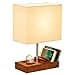 Dreamholder Table Lamp with 3 USB A+C Ports, 3 Phone Stands, Modern USB Bedside Lamp for Bedroom, Living Room, Office, Bedside Lamp with Walnut Wood Base & Fabric Shade - 2