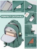 FIORETTO Lightweight School Backpack Womens, Cute School Bag for Teenager Girls, 15.6 Laptop Rucksack Backpack for School Casual Daypacks Travel Backpack for College Work Dark Green 25L - 6