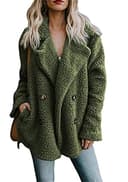 OMZIN Chaqueta De Invierno Para Mujer Abrigo Corto Abierto De Manga Larga De Lana Sintética Con Bolsillos Chaqueta Cárdigan Prendas De Vestir Exteriores De Felpa Verde Militar S - 1