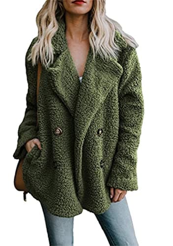 OMZIN Chaqueta De Invierno Para Mujer Abrigo Corto Abierto De Manga Larga De Lana Sintética Con Bolsillos Chaqueta Cárdigan Prendas De Vestir Exteriores De Felpa Verde Militar S
