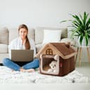 Galatée Cuccia Per Gatti, Grazioso Letto a Forma Di Grotta Per Gatti, Cuccia Morbida Per Animali Domestici, Caldo Rifugio Per Cani, Tenda Per Cani Con Cuscino Rimovibile(S, Marrone) - 7