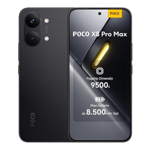 POCO X8 Pro Max, Smartphone 12+256GB, Dimensity 9500s, Batteria 8500mAh (typ), Display AMOLED ultra luminoso, Fotocamera da 50MP con OIS, Nero, Garanzia 2 anni+1 anno extra, Caricatore non incluso