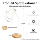 Schreibtischlampe Holz Weiß – Verstellbare Tischlampe mit flexiblem Arm & stabilem Holzfuß – Ideal als Nachttischlampe, Leselampe oder Deko-Licht für Schlafzimmer, Wohnzimmer & Büro (White, 1 Pack) - 6
