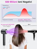 DMTIVMG Asciugacapelli Ionico 1600W Phon Capelli Professionale 500 Milioni Ioni Negativi 50 dB 12 Modalità 4 Temperature 3 Velocità del Vento 160000 RPM Motore Senza Spazzole 2 Accessori Magnetici - 3