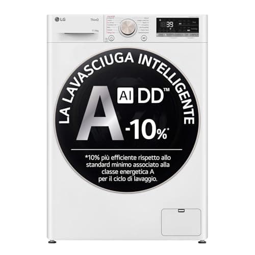 LG AI DD D4R7011TSWG Lavasciuga 11/6kg, Serie R7, Classe A-10%/D, Lavatrice Asciugatrice, 1400 Giri, TurboWash 360, Vapore, Allergy Care, Eco Hybrid, Wi-Fi, Bianca