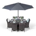 Giardino Savannah Rattan 6 Seater Dining Set | Rectangle Table & Chairs with Ice Bucket Drinks Cooler & Parasol - 1