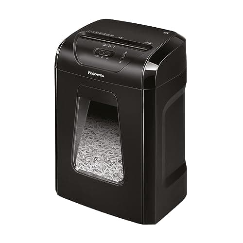 Fellowes 12C - Destructora trituradora de Papel, Corte en partículas, destruye hasta 12 Hojas, Uso Personal, tritura Tarjetas de crédito, Color Negro