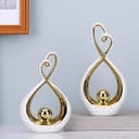 Accento decorativo bianco, decorazione moderna in porcellana metà secolo bianco e oro, oggetti da tavolo da pranzo, scultura astratta in ceramica - per libreria TV stand centrotavola Centro De Mesa - 8