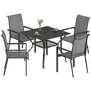 Outsunny 5 Pieces Garden Dining Set for 4, Patio Table and Stackable Chairs with Breathable Mesh Seat and Parasol Hole, Garden Furniture Set with Steel Frame for Garden, Dark Grey - 1