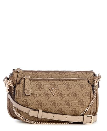 GUESS Noelle II Double Pouch Crossbody, Bandolera para Mujer, Logotipo de Latte, Talla única