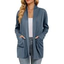 TOFOTL Lana Blazer Invernali Donna， Maglione Aperto Classico in Pile a Bouclé, Maglioncini in Cotta con Cappuccio, Autunnale Giacca Autunno Cotta con Tasche Maglia 01-Blu S - 3