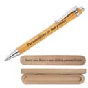 Stileitaliano Penna a sfera personalizzata a scatto refill blu in bamboo con custodia in legno (1 pezzo, Personalizzato) - 1