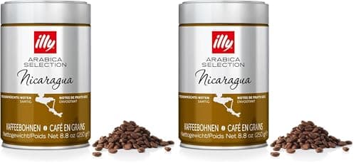 illy, Café en Grano Arabica Selection Nicaragua, 100% Arábica con Notas de Frutos Secos, Pan Tostado y Chocolate Negro, Sabor Envolvente, 1 lata de 250g (Paquete de 2)