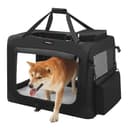 Feandrea Hundebox faltbar, Transportbox Hund, L, Hundetasche, Oxford-Gewebe, Netzstoff, atmungsaktiv tragbar transportabel, Metallrahmen, mit Griffen, Taschen, 70 x 52 x 52 cm, schwarz PDC70H - 1
