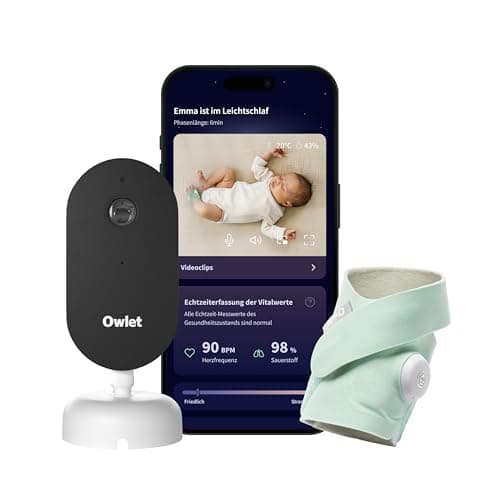 Owlet Dream Duo Smart Baby Monitor with Dream Sock Sensor, Precise Pulse & Oxygen Measurement, 2K HD Camera, Sleep Analysis, WiFi & App Control for Safe Baby Monitoring, Mint