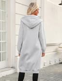 Tuopuda Mujer Largo Sudadera con Capucha Casual Sudadera Larga de Lana con Cremallera Chaqueta de Lana con Bolsillos para Primavera Otoño Invierno Hoodie Suéter(Gris Claro,XL) - 3
