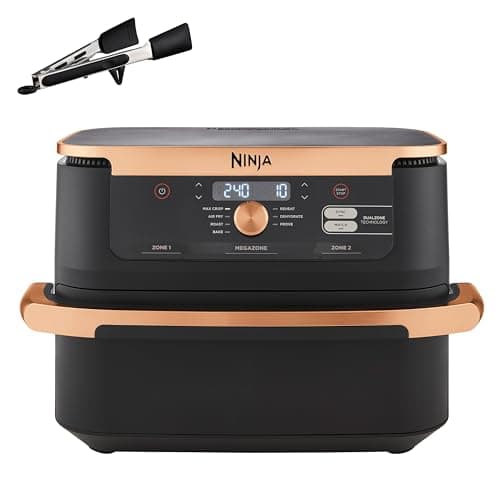 Ninja Foodi FlexDrawer, Friggitrice ad Aria, Doppia Zona, Separatore Rimovibile, Cassetto da 10.4L, 7 in 1, Componenti Antiaderenti Lavabili in Lavastoviglie, Nero/Rame, AF500EUCP