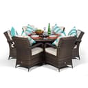 Giardino Arizona Round 6 Seater Brown Rattan Dining Set | Outdoor Rattan Garden Table & Chairs with Parasol, Base & Cover - 6