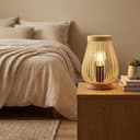 BARCELONA LED Lampada da Tavolo in Legno Naturale con Paralume in Bambù e Rattan, Base in Legno Massello, Stile Vintage e Moderno, Luce Calda E27, Design Japandi Minimalista per Camera e Soggiorno - 5
