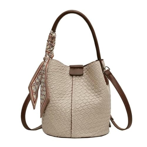 Fryloo Borse Borsa A Secchiello da Donna Mano Effetto Tessuto in Tinta Unita, Spalla E Tracolla, Opzione di Trasporto Mano-Beige