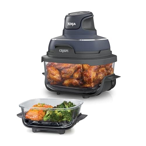 Ninja CRISPi Portable Air Fryer Hot Air Fryer, 3.8 L, 4-in-1: Hot Air Frying, Roasting, Keeping Warm, Recrisp, Compact, 6 Servings, 2 x Removable Glass Containers & Lid, 1700 W, Grey FN101EUGY