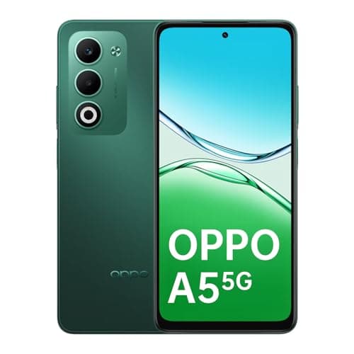 OPPO MediaTek Dimensity 6300 A5 5G Smartphone, 6000 mAh Battery, 45W SUPERVOOC Fast Charge, 50MP Ultra Clear Camera, 6.67 Inch Display with 120Hz, IP65, NFC, Dual SIM, 4+128GB, Green