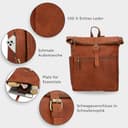 Gusti Rucksack Leder Milo Vintage Leder Rucksack Herren Damen mit Laptopfach wasserdicht Handgepäck 15 Zoll Organizer AirTag-Fach robust business Schulrucksack - 4