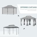 Outsunny 4m x 3(m) Garden Gazebo, Double Roof Outdoor Gazebo Canopy Shelter with Curtains, Solid Steel Frame for Lawn and Deck, Dark Grey - 4