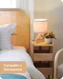 EDISHINE Lampada da Comodino con Paralume in Lino e Base in Legno Massiccio Color Rovere Chiaro, Lampadina LED E27 4W Inclusa, 2700K, H34 cm, Ø21 cm, Lampada da Tavolo Moderna per Soggiorno, Camera - 5