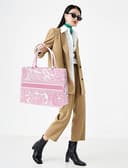 FENGJINRUHUA Mode Luxus Einkaufstasche Baumwolle Leinen Handtasche Große Kapazität Jacquard Stickerei Retro Exquisite, A-rosa, Large, Frauen Tote - 3