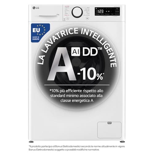 LG AI DD F4R3010NSWW Lavatrice Classe A -10%, Carica Frontale Serie R3, Lavatrice 10kg, 1400 giri, AIWash, Lavaggio a vapore, Motore Direct Drive, Smart Diagnosis, Libera installazione, Bianca