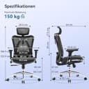 SIHOO M57 Ergonomischer Bürostuhl, Chefsessel mit 3D verstellbare Armlehne und Lendenwirbelstütze, Hautfreundliche Netz-Hochlehne, Schreibtischstuhl bis 150kg/330LB Belastbar(schwarz) - 3