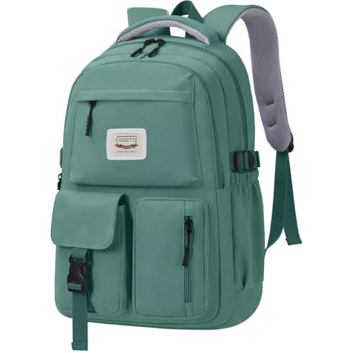 FIORETTO Lightweight School Backpack Womens, Cute School Bag for Teenager Girls, 15.6 Laptop Rucksack Backpack for School Casual Daypacks Travel Backpack for College Work Dark Green 25L