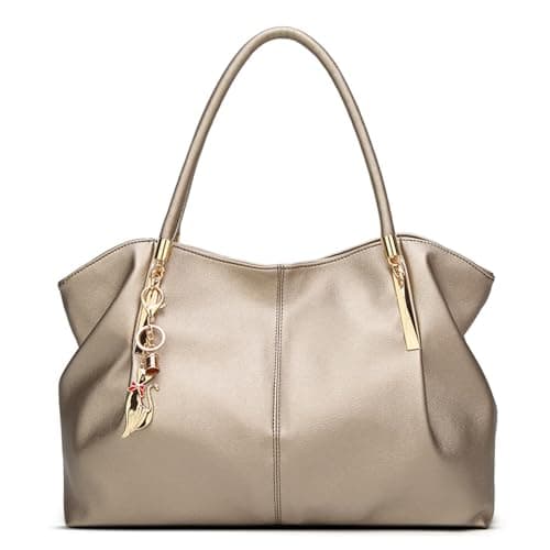 Pahajim Handbag Women's PU Leather Shopper Bag Women's Shoulder Bags Elegant Shoulder Bag Women's Large Waterproof Bag for Work, Travel, Shopping, gold, hobo