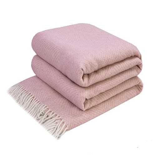 LYHome Coperta in Lana Merinos - Copriletto Plaid per Letto Divano, Singolo Una Piazza e Mezza Matrimoniale, Coperte Per Invernale Estiva Morbida Calda e Grande (140x200 cm, Rosa - Bianco Rombi)