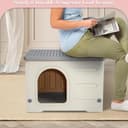 Outdoor Cat House Waterproof, Clawsable Cat Shelter Hideaway Dog Kennel for Outside, Plastic Weatherproof Garden Kitten Home for Rabbit Cats Dogs Guinea Pig Indoor and Outdoor Use, 54x41x38 cm, Gray - 5