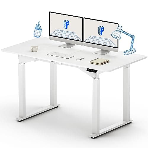 FLEXISPOT 4 Legs Dual Motors Electric Standing Desk 140 * 70cm Height Adjustable Sit Stand Home Office Workstation with Memory Smart Panel, Splice Board, White